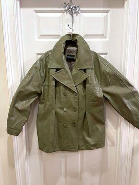 Eloquii Olive Green Croc Faux Leather Double Breasted Pea Coat Plus Size 24